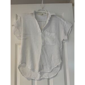 Women's Cloth & Stone White Gauze Short Sleeve Pullover Top Size Small